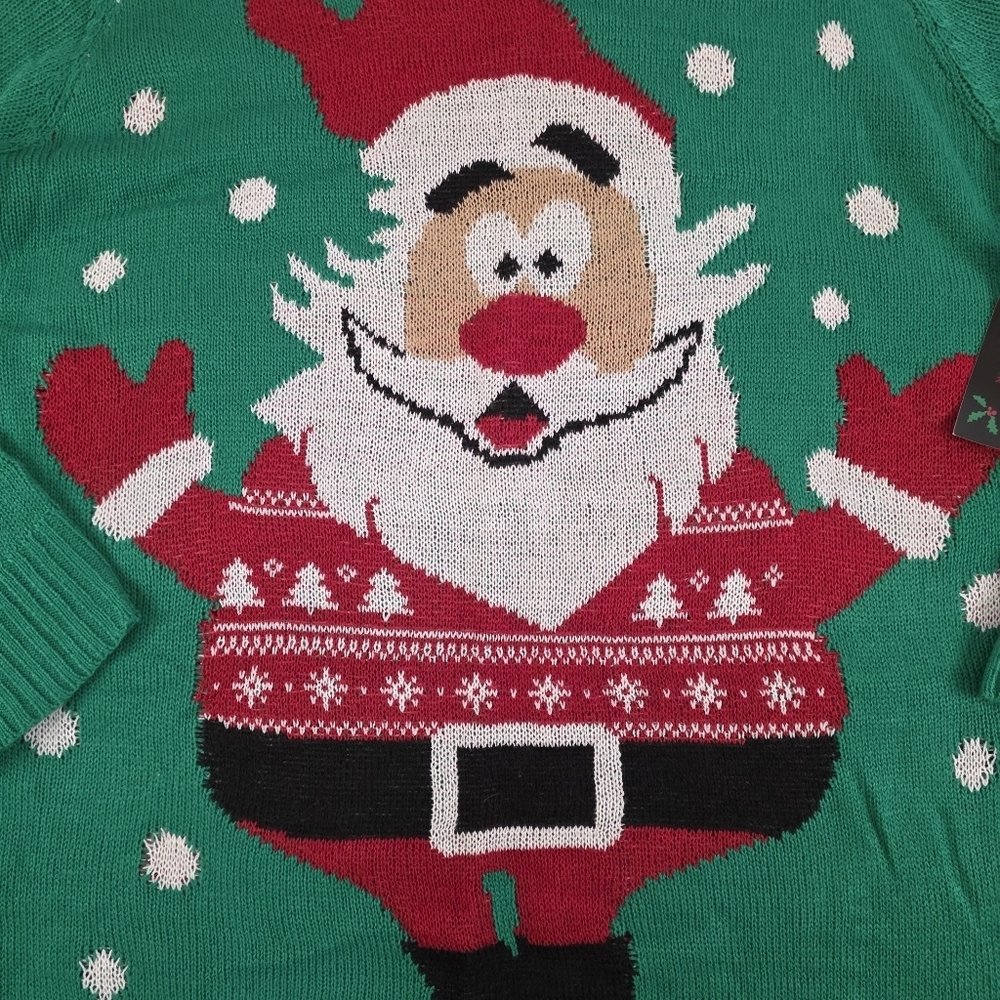 Santa Ugly Christmas Sweater Green Red White Knit Women 2X NWT Holiday Party - Picture 2 of 5